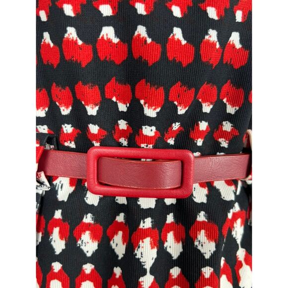 RETRO-STYLE RED WHITE AND BLACK MIDI KNIT DRESS (Women Size: 6) - Picture 6 of 15